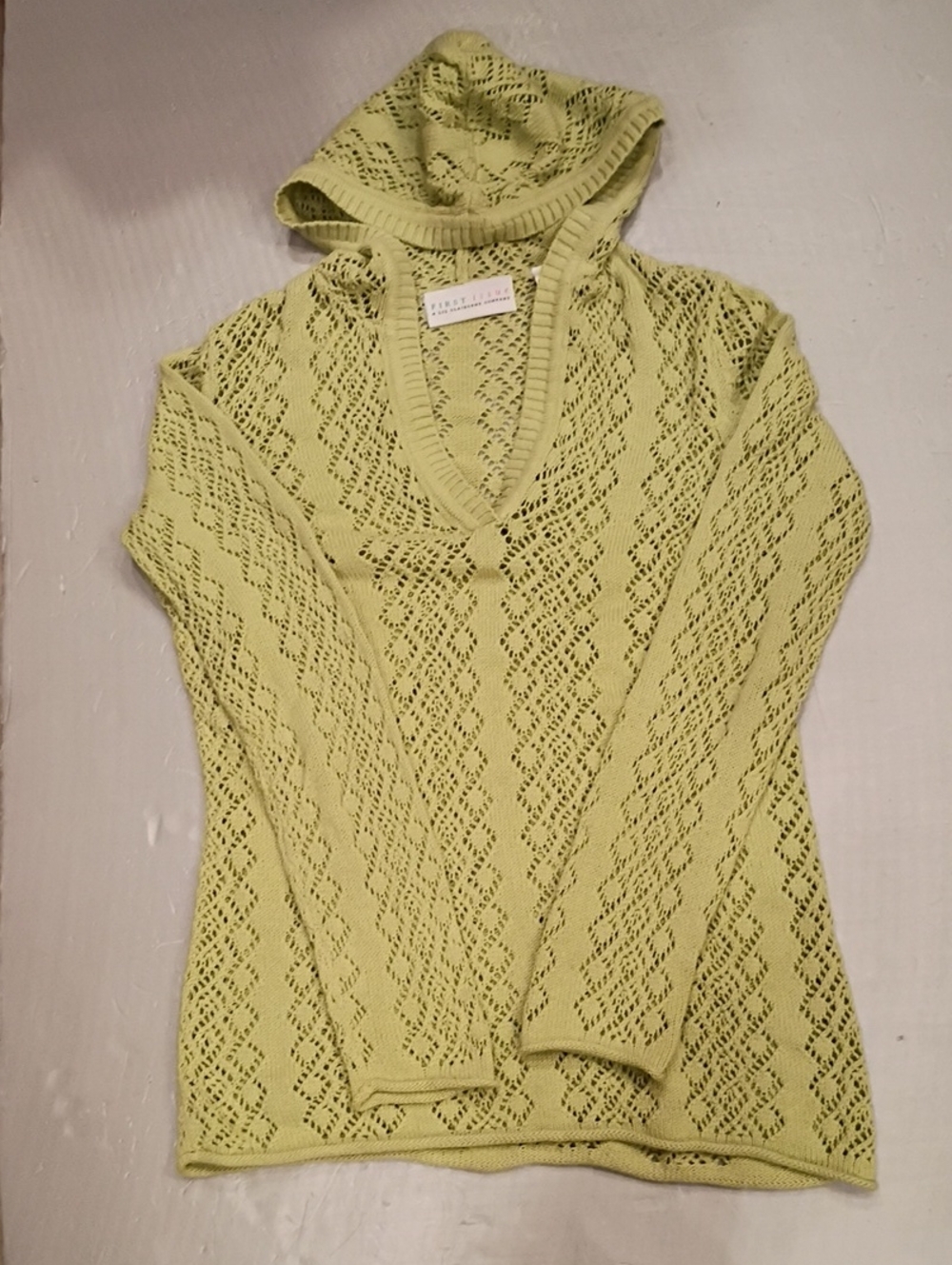 vintage Liz Claiborne Light Green V-Neck Hooded Openwork Sweater